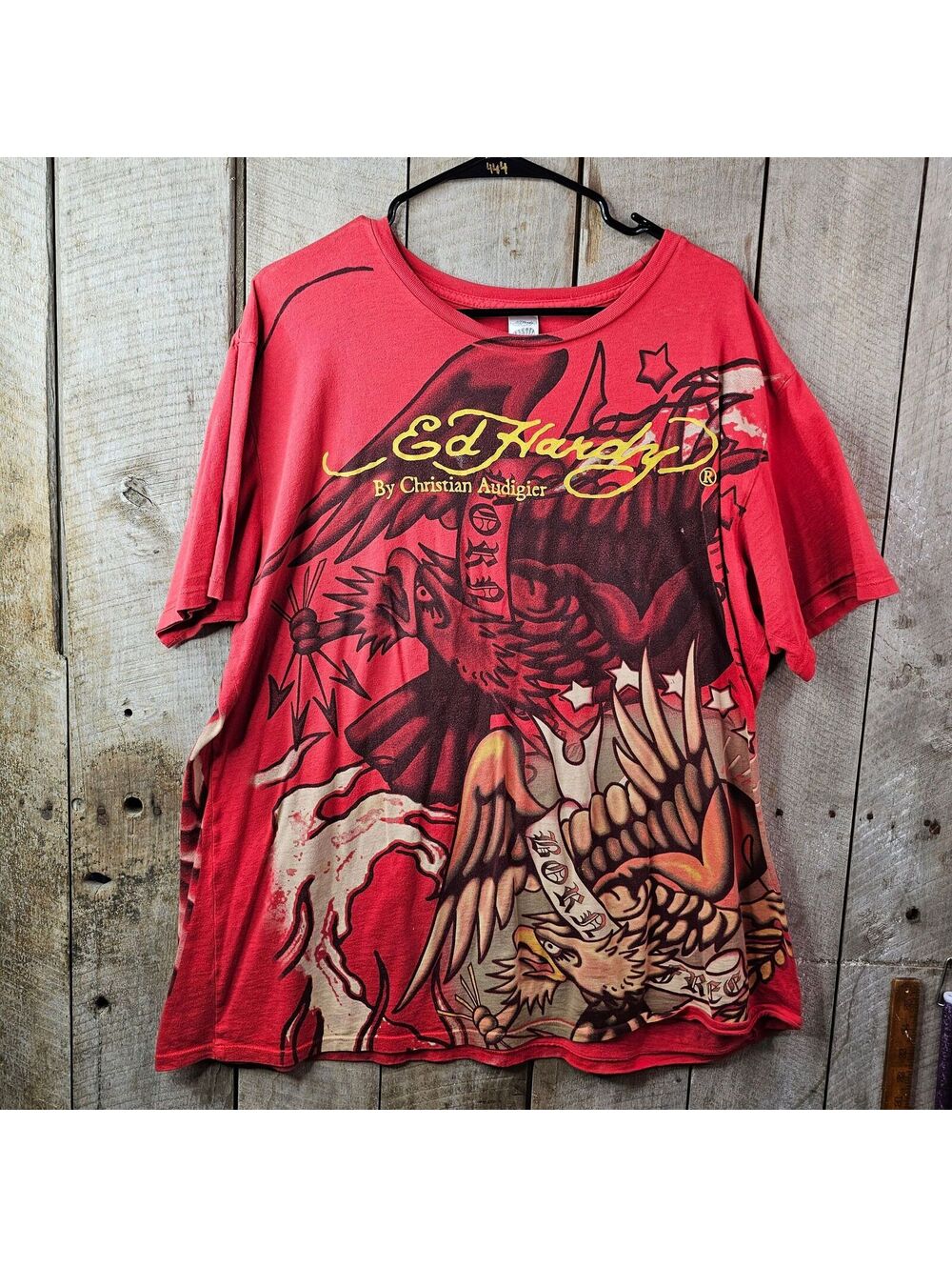 Ed Hardy Christian Audigier Eagle Skull Graphic T Shirt Red XL Y2K Style LOEB
